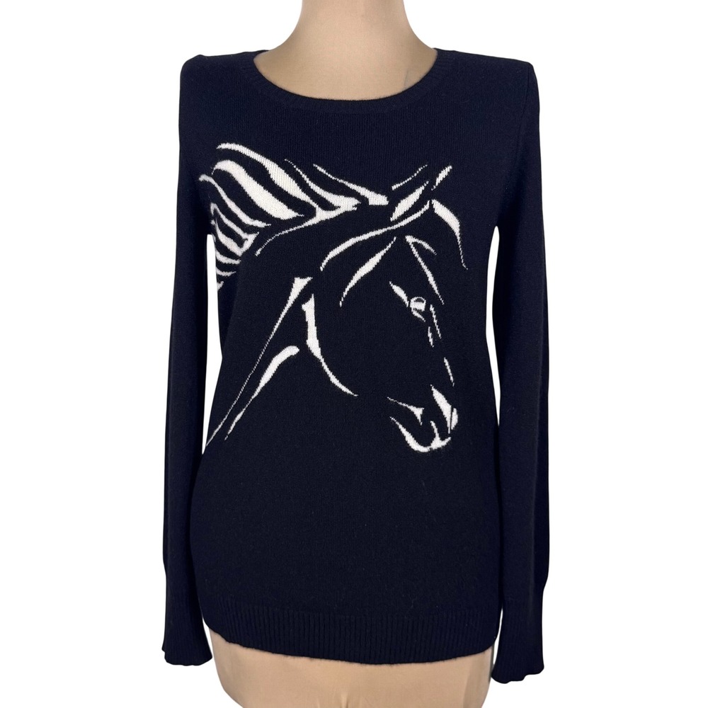 Christopher Fischer 100% Cashmere Horse Motif Sweater Black Equestrian XS No Tag